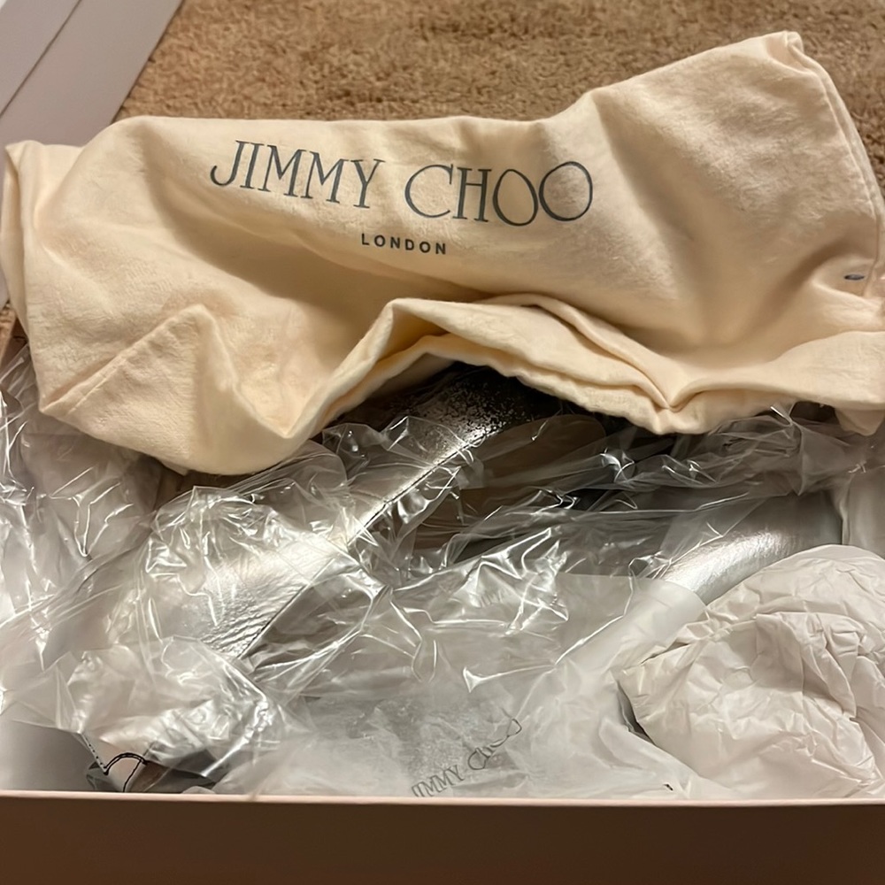 Jimmy Choo suede mirror black and silver ombré heels.